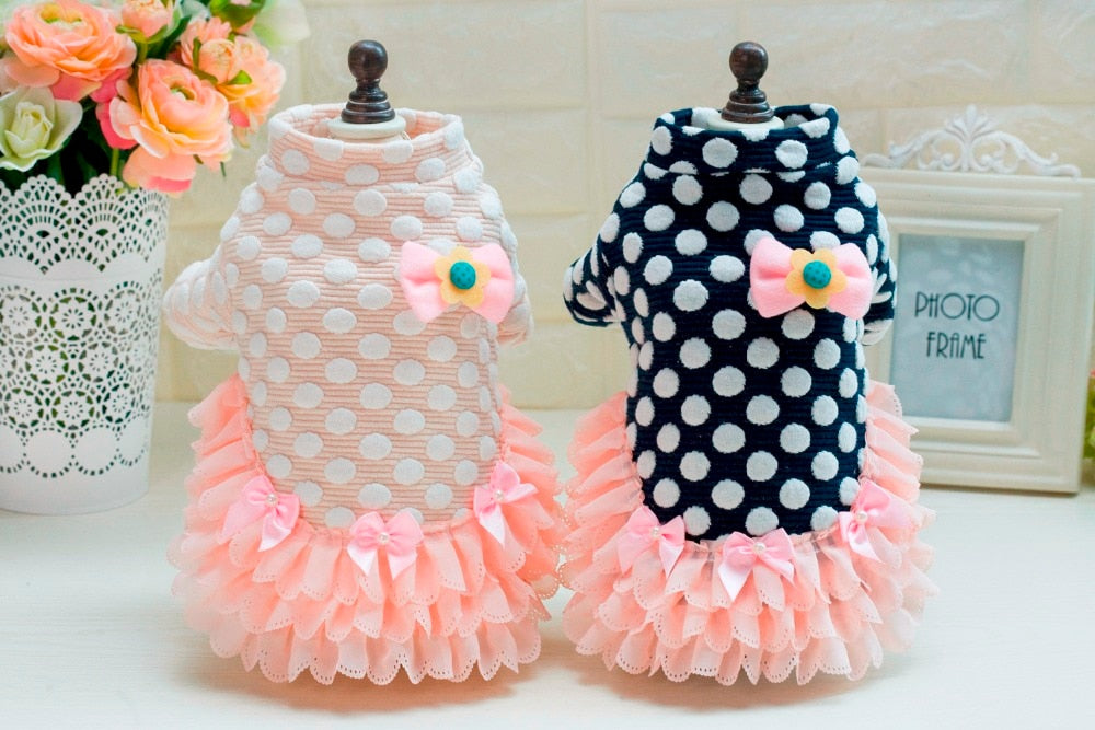 New Thick Lovely Dot Pet Dogs Winter Dress Coat Free Shiping By CPAM Small Puppy Dogs Clothing - partest.com