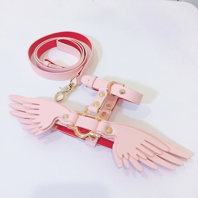 Teddy Bears Angel Network Red traction rope skin pink strap Marges Cat item ring external use pet collar wings cat leash harness - partest.com