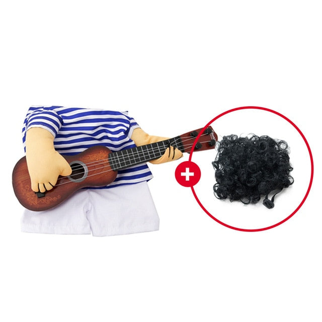 Funny Pet Guitar Player Cosplay Dog Costume Guitarist Dressing Up Party Xmas Halloween New Year Clothes for Dog Cats Plus Wig - partest.com