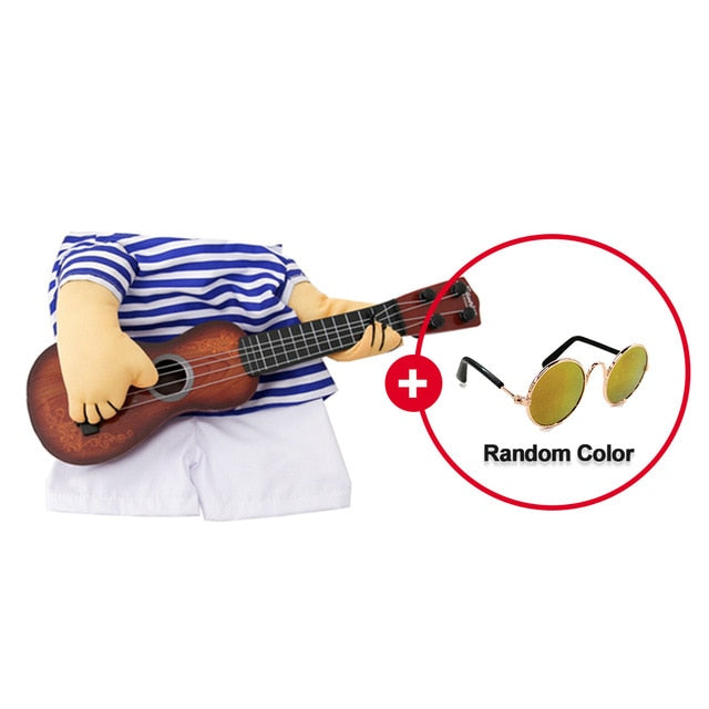 Funny Pet Guitar Player Cosplay Dog Costume Guitarist Dressing Up Party Xmas Halloween New Year Clothes for Dog Cats Plus Wig - partest.com