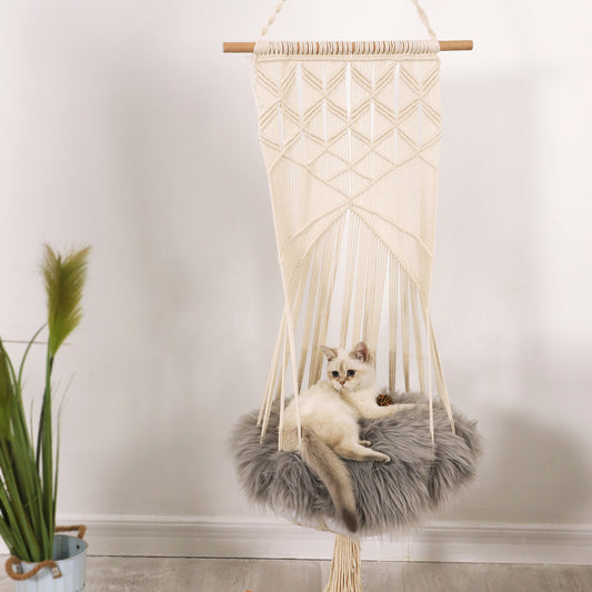 Hand-Woven cat Hanging Basket Swing, Pet cat Flower Mesh Basket Cage Hanging Nest Swing Bed Hammock Toy Washable,  All Seasons - partest.com